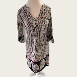 Aryeh Anthro Black & Cream Jersey Round Neck Flutter Sleeve Dress Small